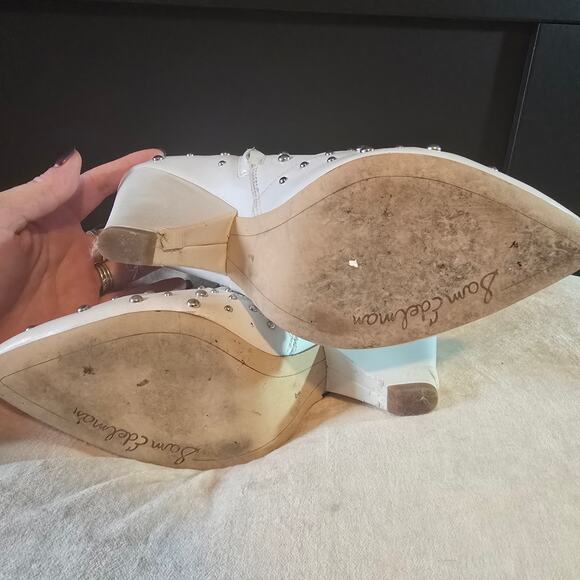 Sam Edelman Roya white booties silver studs cone heel pointed toe flashy size 8 - Picture 11 of 15